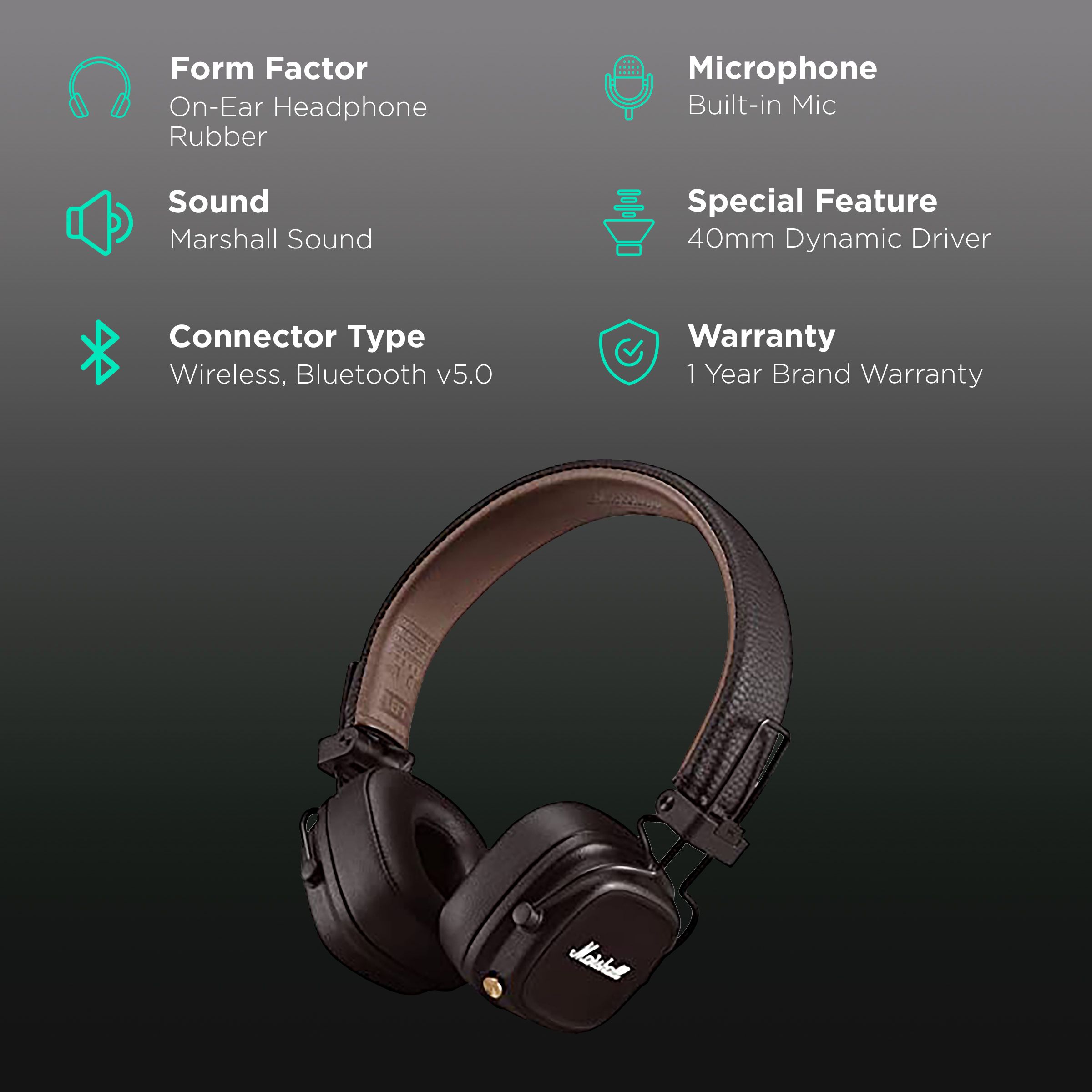 Buy Marshall Major IV MS-MAJ4BT-BRN Bluetooth Headset with Mic (80
